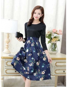 midi dress motif bunga D2766