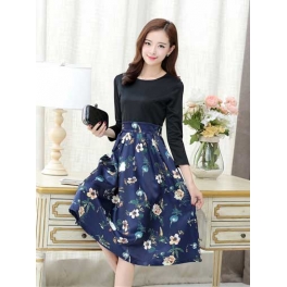 midi dress motif bunga D2766