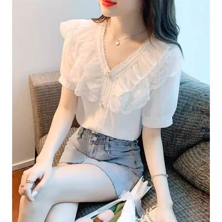 blouse v-neck  wanita korea import T9070
