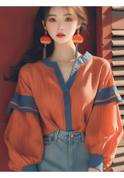 blouse v-neck  wanita korea import T9077
