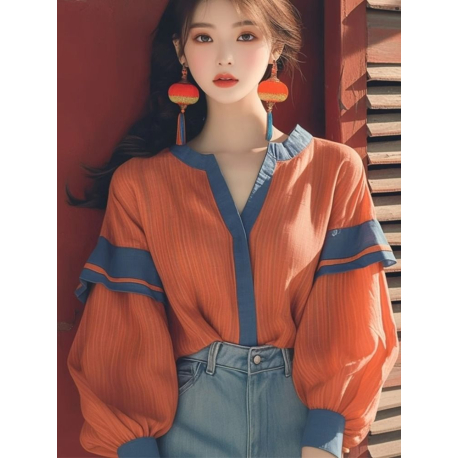 blouse v-neck  wanita korea import T9077