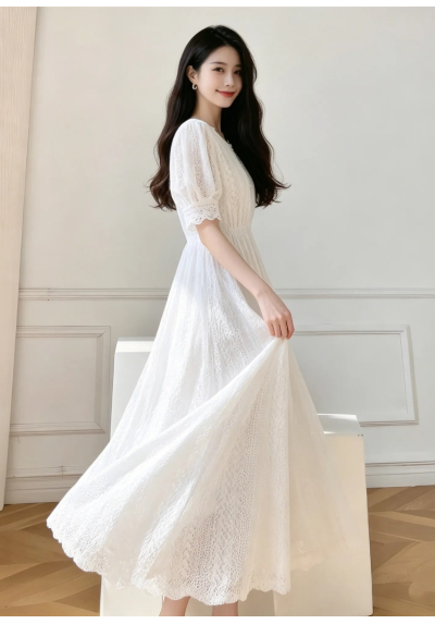 dress putih natal wanita terbaru D8643