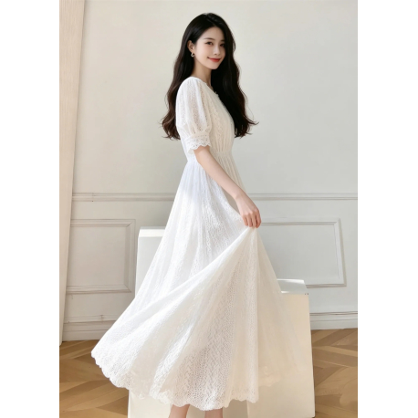 dress putih natal wanita terbaru D8643