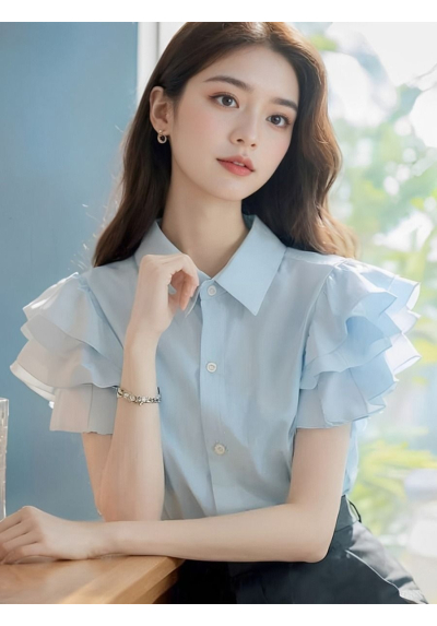 kemeja wanita korea lengan pendek T9083