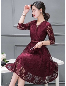 dress brukat lengan panjang D3991