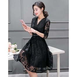 dress brukat lengan panjang D3990